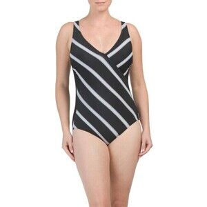 NWT GOTTEX swimsuit 10 tummy control black white slimming one-piece surplice
